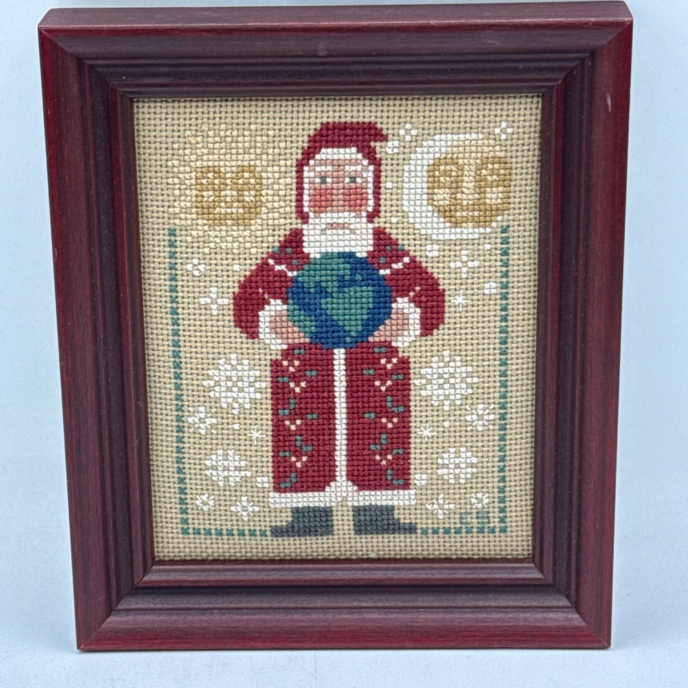 Vtg The Prairie Schooler Framed Cross Stitch Yearly Santa Christmas Americana - Picture 2 of 8